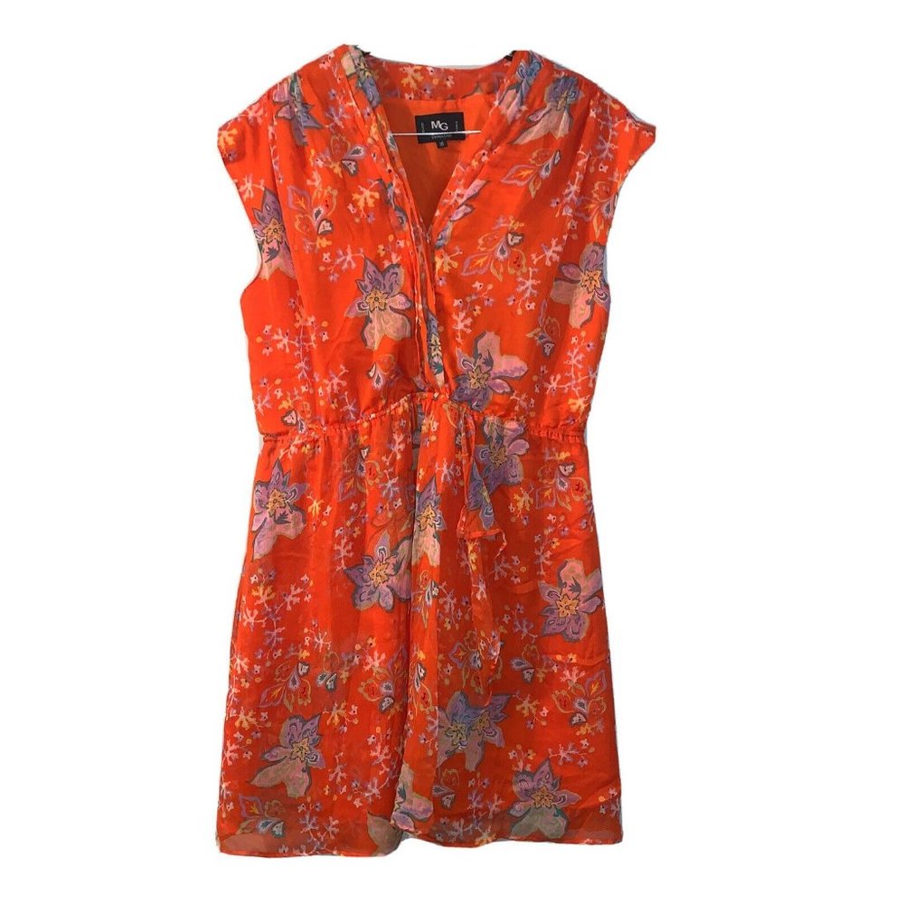 MG New York Collection Orange Floral Size 16  Flow Summer Hourglass Dress NWOT
